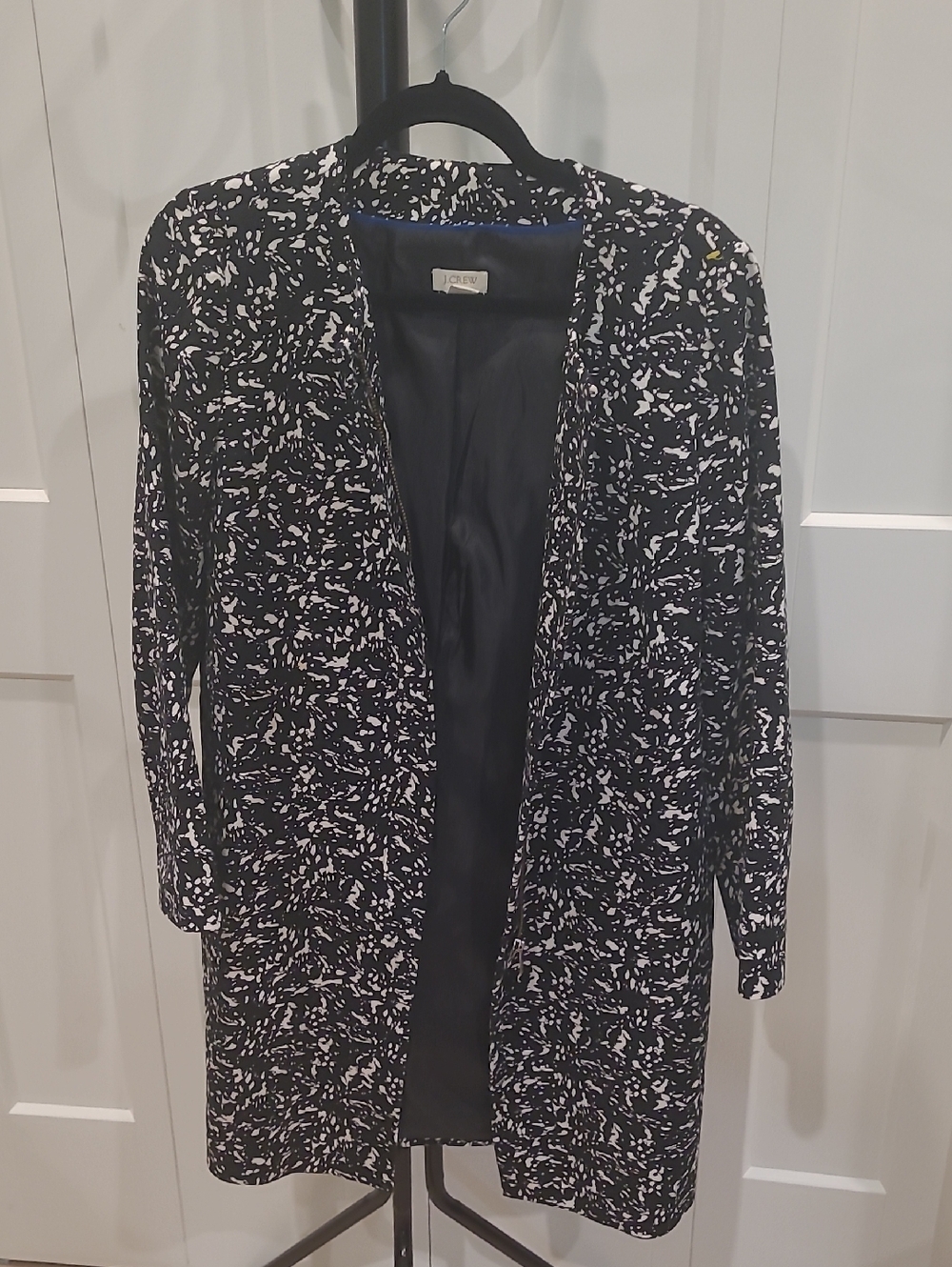J.CREW Black & White Printed Full Zip  Women's Coat